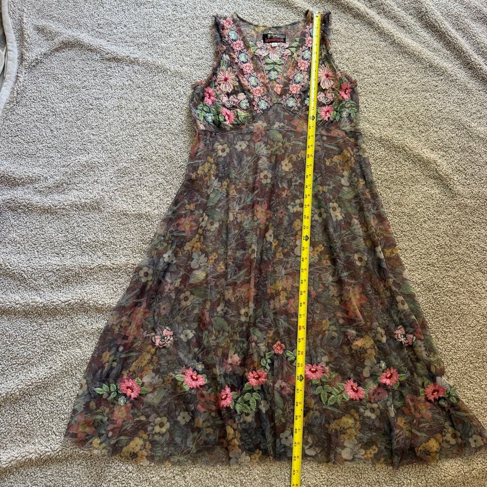 Johnny Was Biya Floral Embroidered Mesh Midi Dress Size Small - Picture 10 of 11